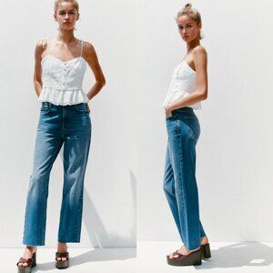 ZARA Straight Raw Hem High Waist Denim Jeans Size 4
